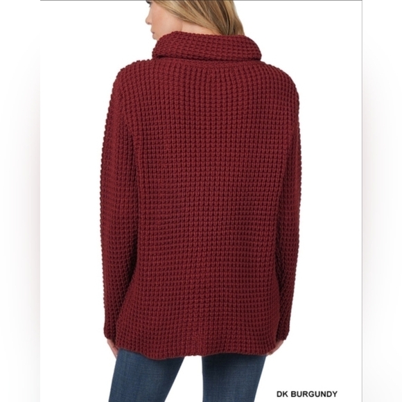 Zenana - Wrap Asymmetrical Hem Sweater - Burgundy - Picture 2 of 2